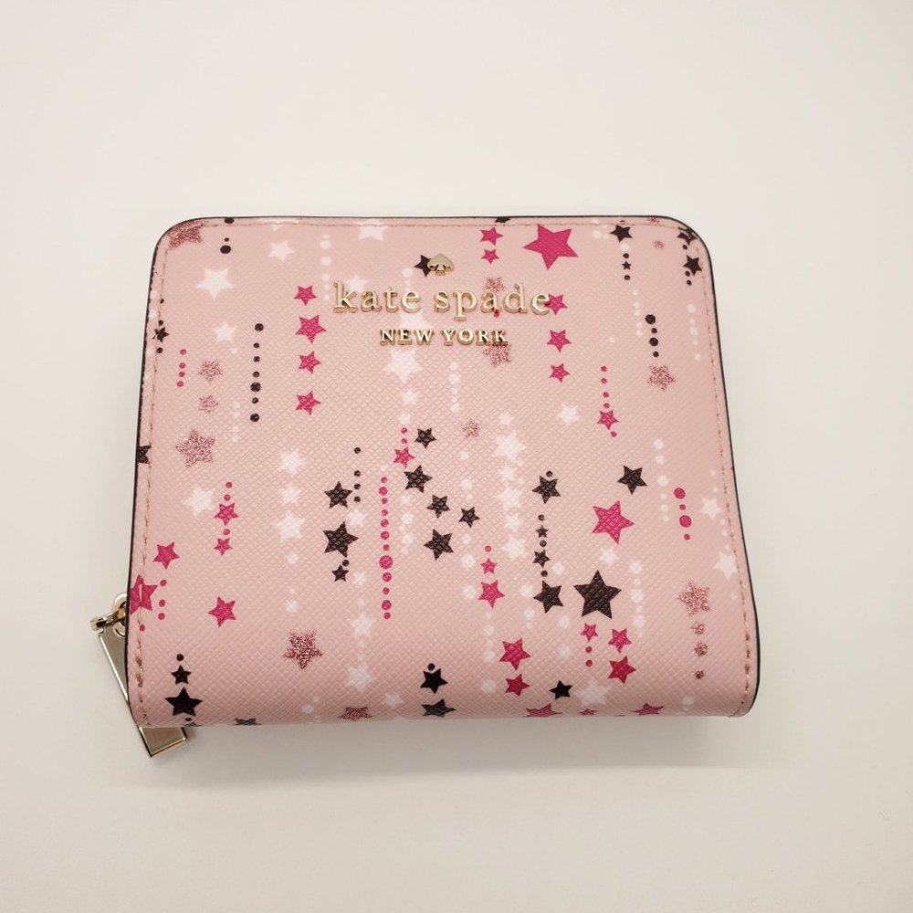 Kate Spade Glitter Twinkle Printed Small Zip Around Wallet in Pink Multi